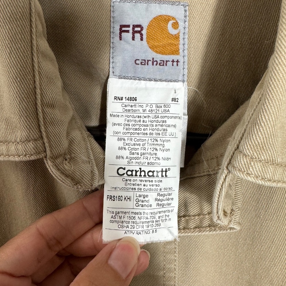 Carhartt FR FRS160 Twill Work Shirt LG Flame Resistant NFPA 70E Khaki - Picture 5 of 11